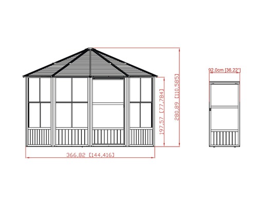 SOJAG Charleston 12x12 paviljoen met wandelementen en klamboe 367 x 367 cm antraciet