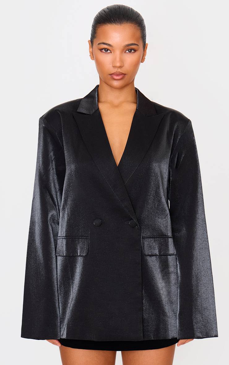 Noir Blazer Oversize Ample Aspect Satiné