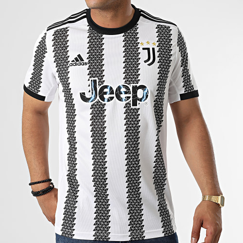 Maillot De Foot A Bandes Juventus H38907 Blanc Noir