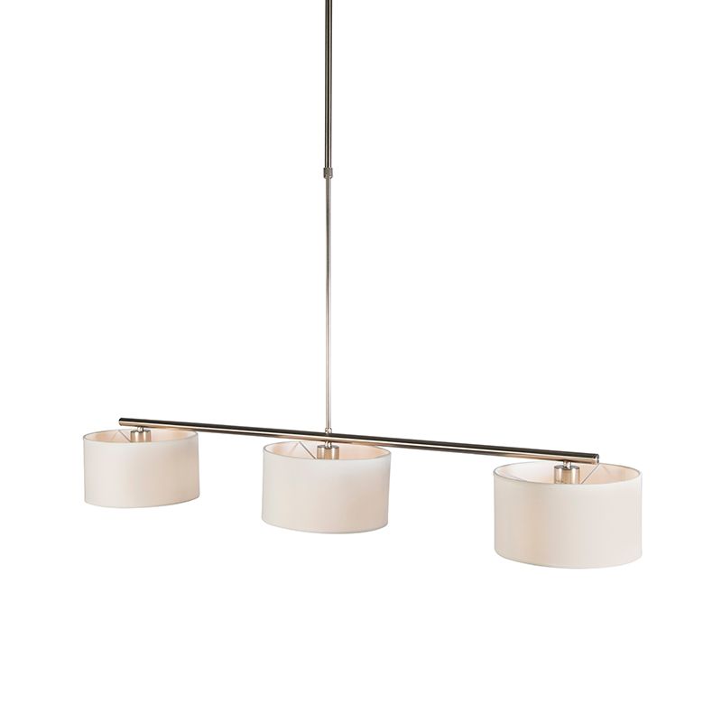 Moderne hanglamp staal met witte kappen 3-lichts - VT