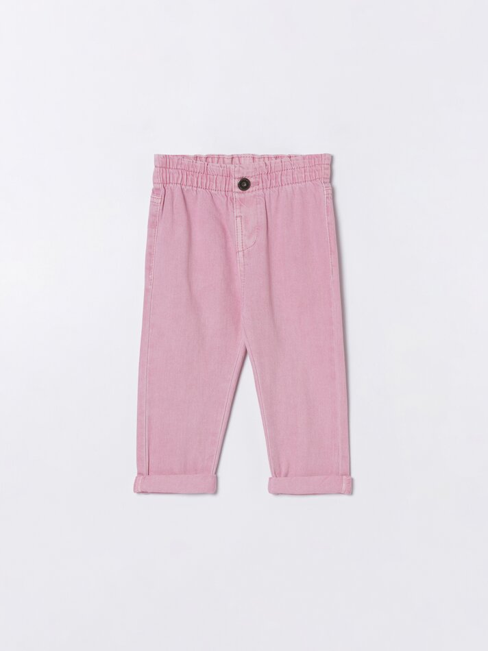 Calça jeans Paperbag - Rosa chiclete