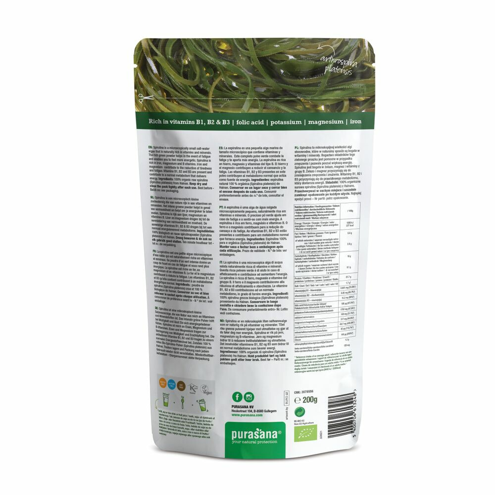 3x Purasana Superfood Spirulina Poeder Bio200 gr