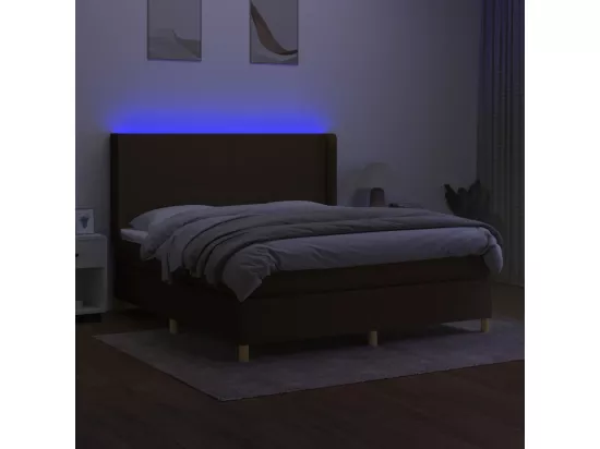 Sommier tapissier matelas et LED Marron foncé 180x200cm Tissu