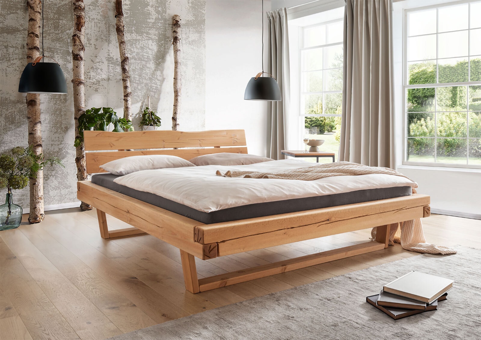 Bett I mit Kufe 140 x 200 cm eichenfarbig Honig