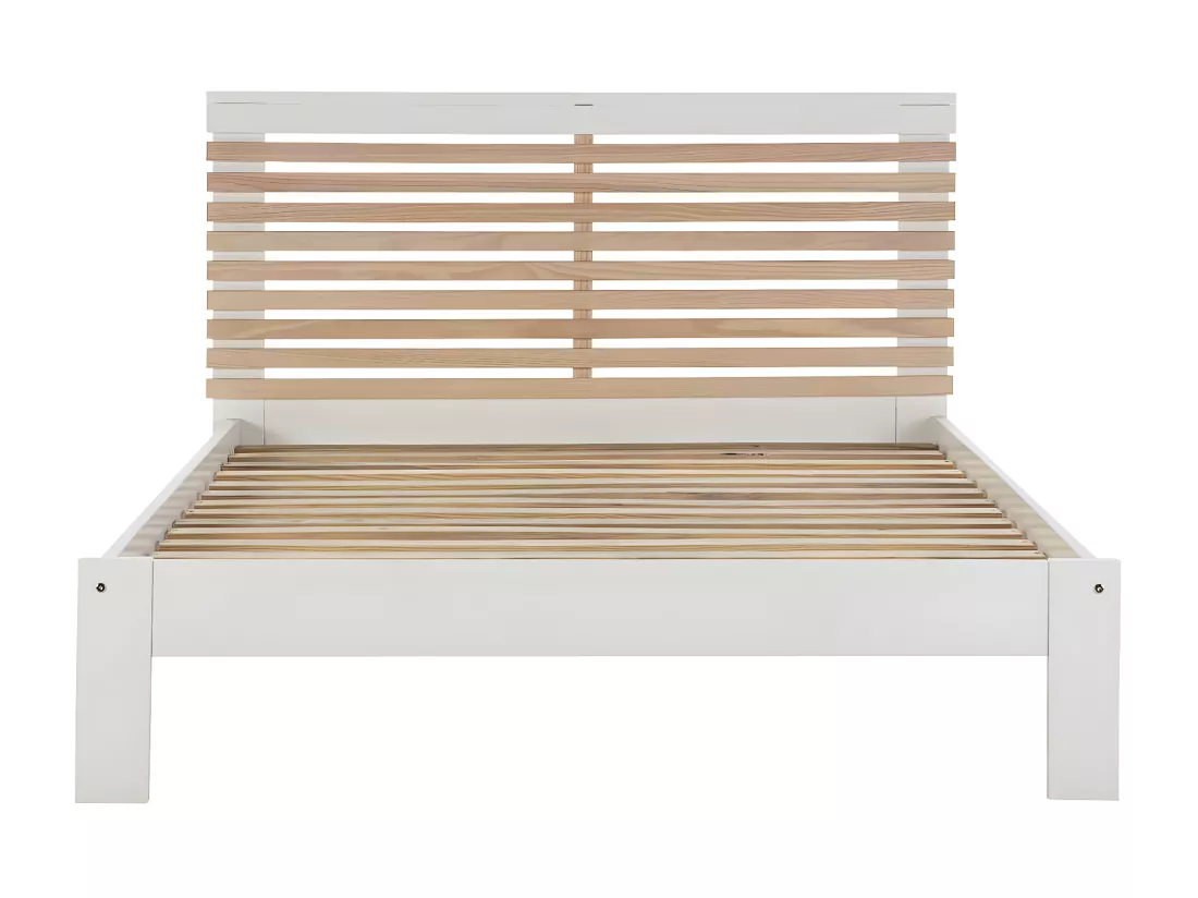 LAUPELL - Pack Lit 140x190cm + 2 Chevets 2 Tiroirs Pin Naturel et Blanc Scandinave