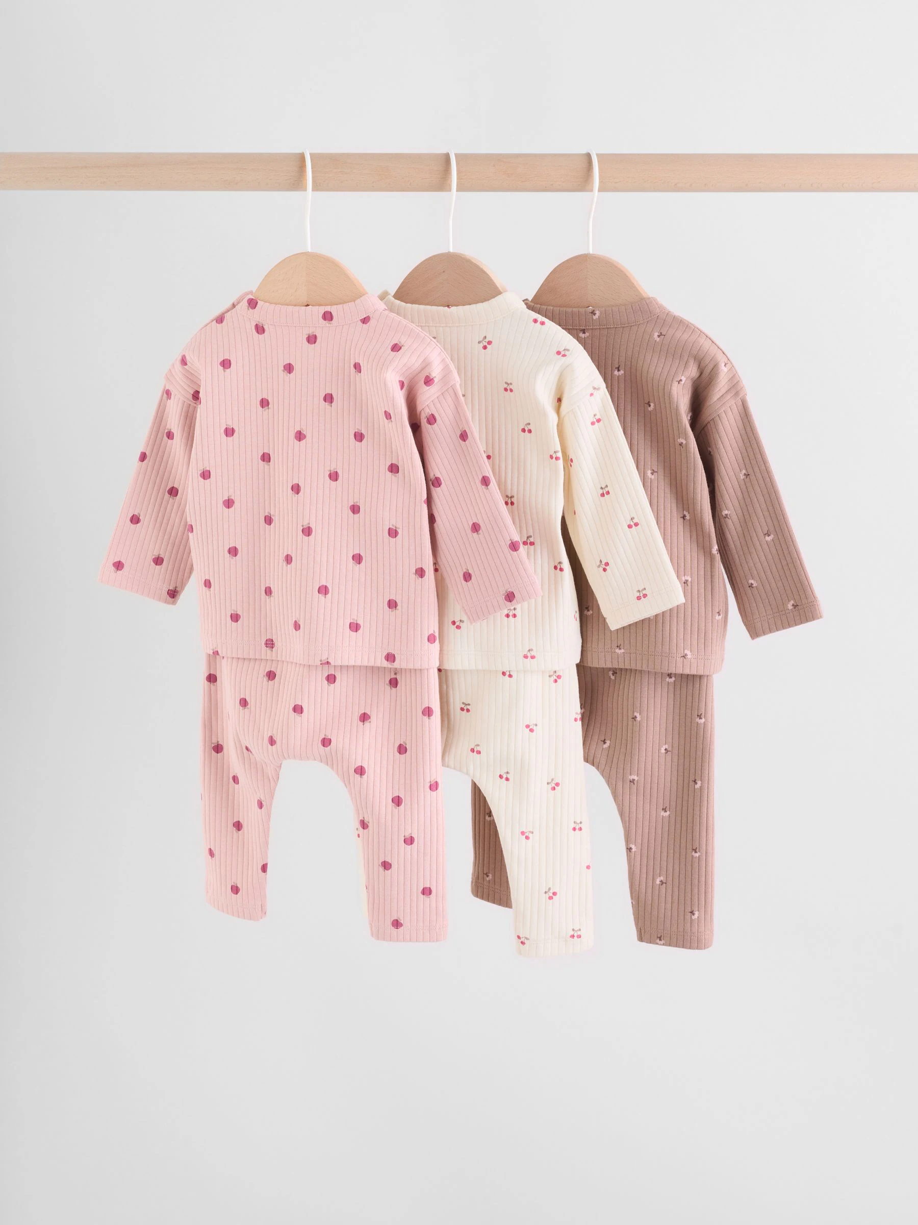 Roze/crème/bruine print - 6 -delige set van top met lange mouwen en leggings (0mnd -3jr)