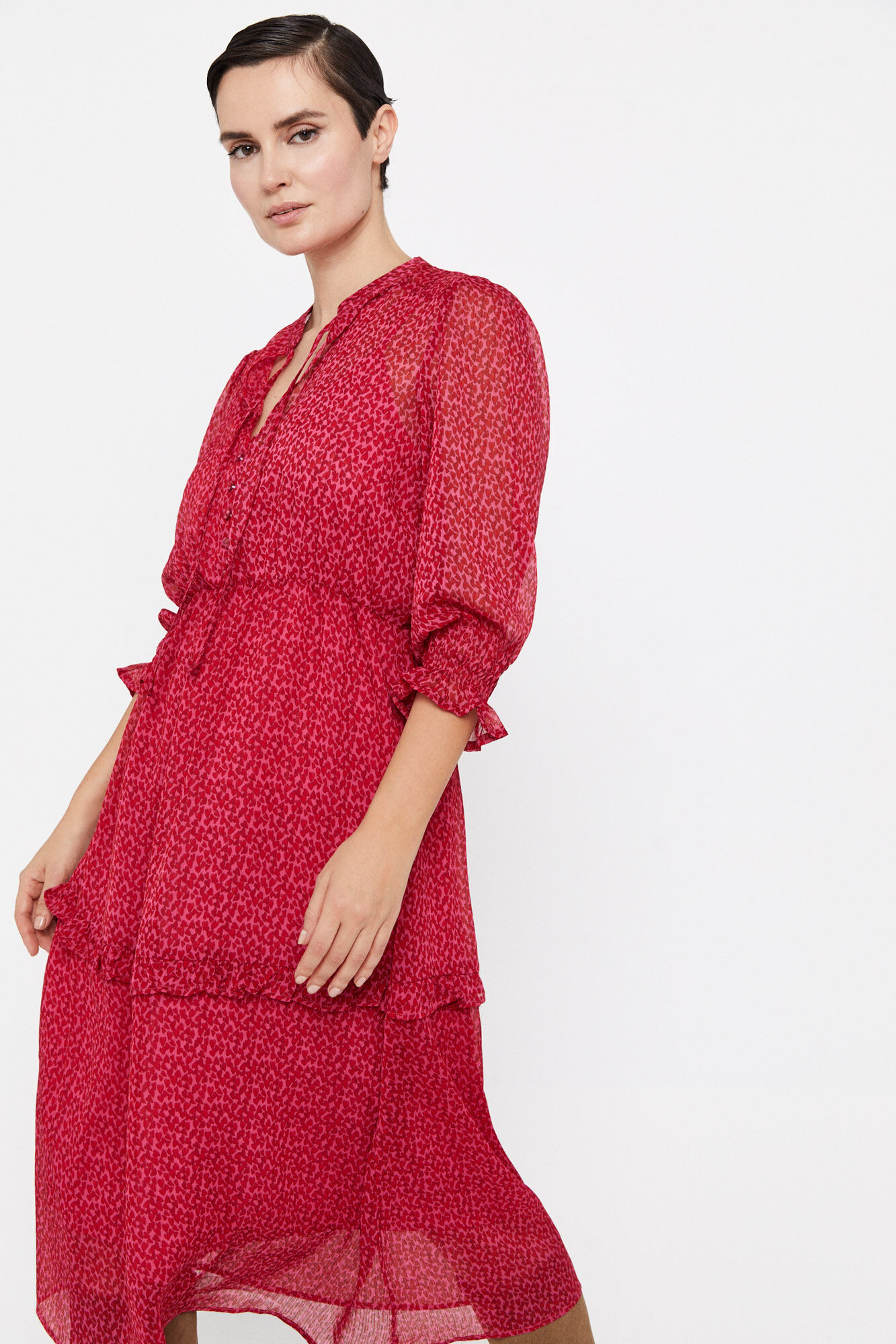 Vestido em poliéster reciclado - Estampa vermelha