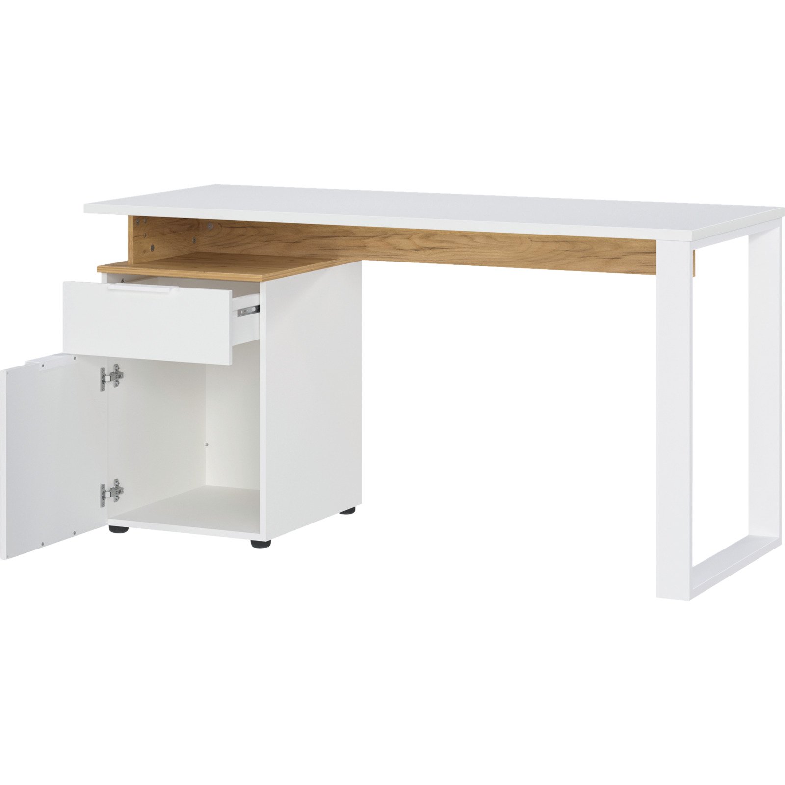 Schreibtisch Hasselt Dekor weiss/Eiche mit Container 140 x 74 x 61 cm