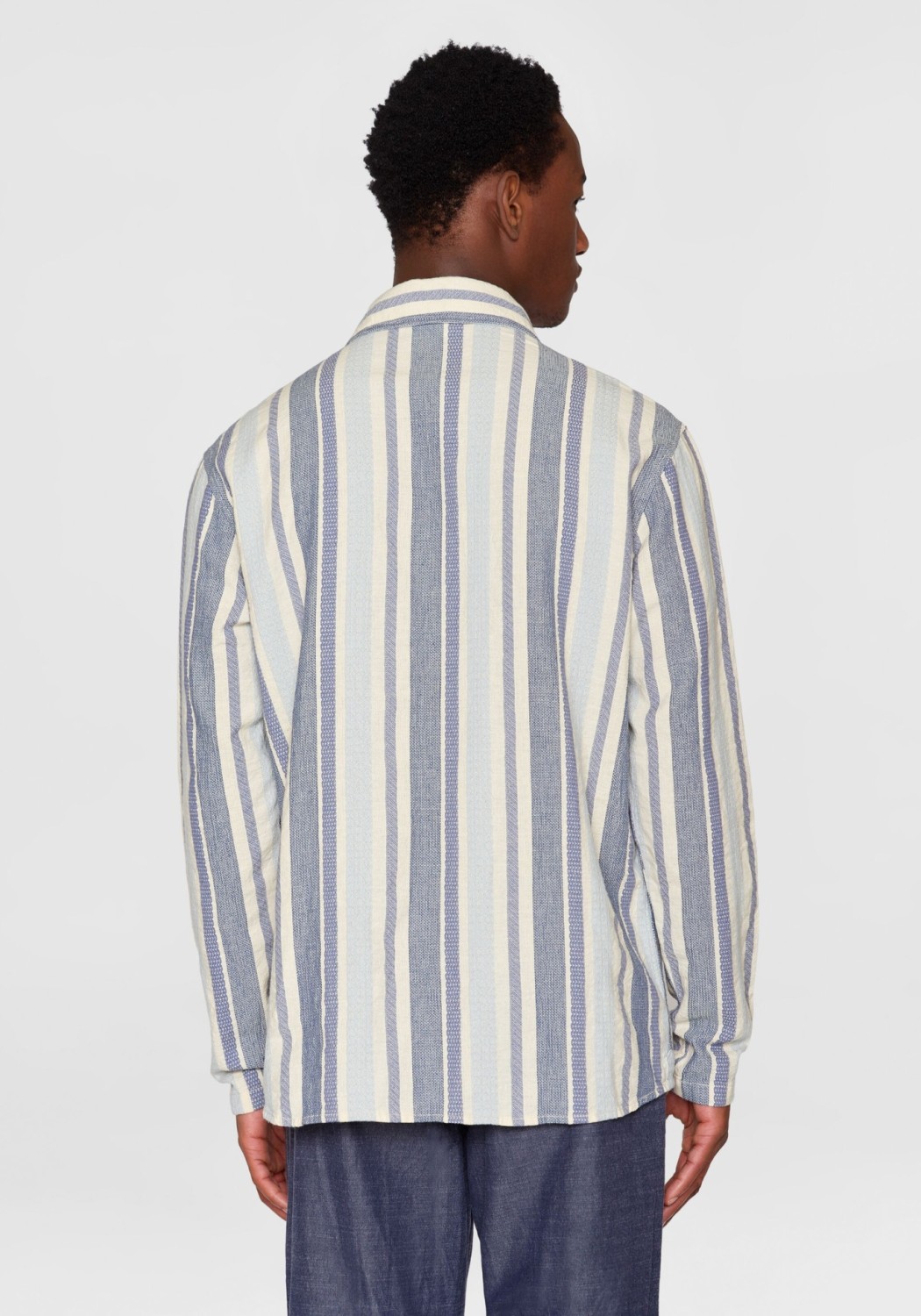 Knowledge Cotton Apparel Hemd Loose Jacquard Woven Striped Shirt Blue Stripe