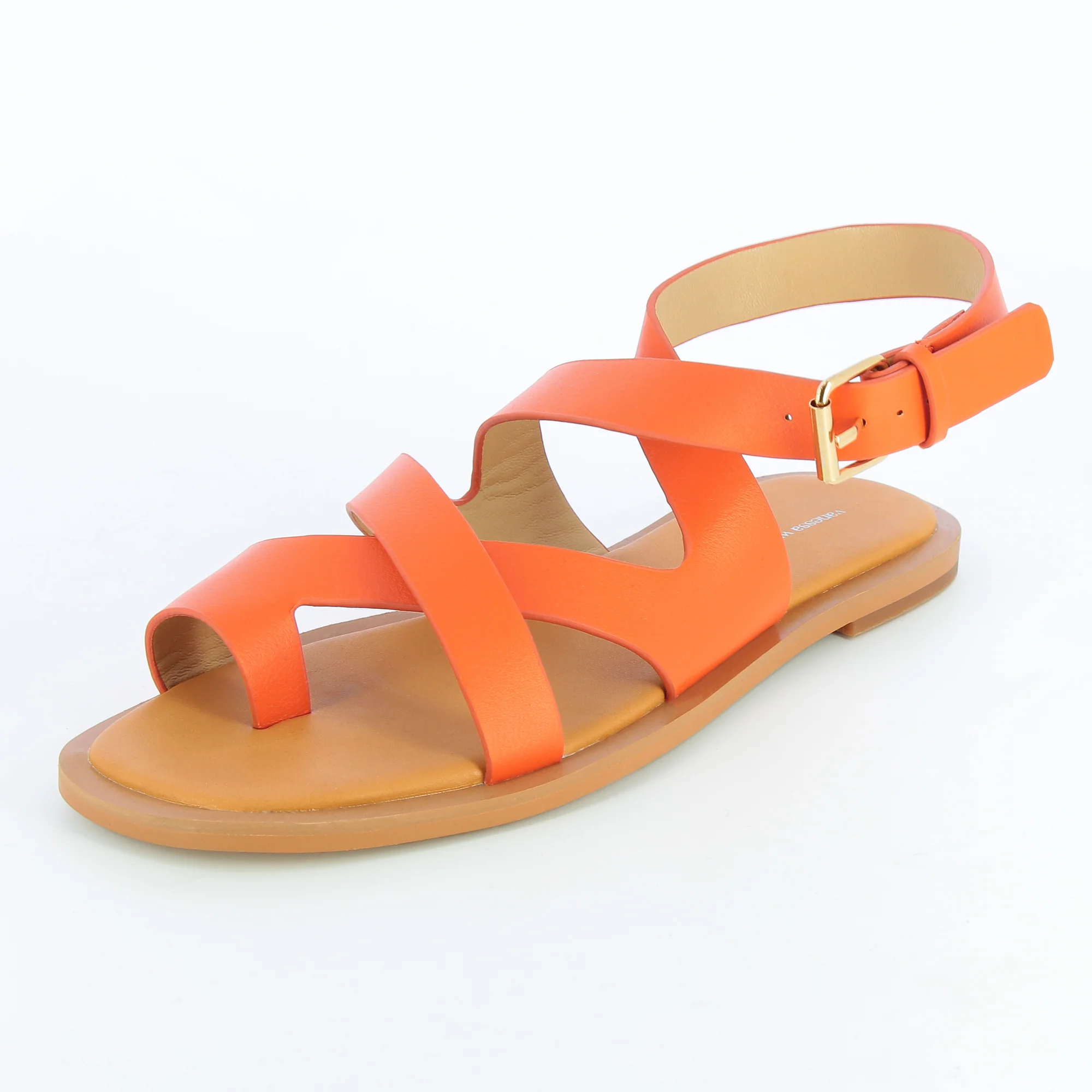 Sandales plates-Sandales plates Magali orange à passe-pouce