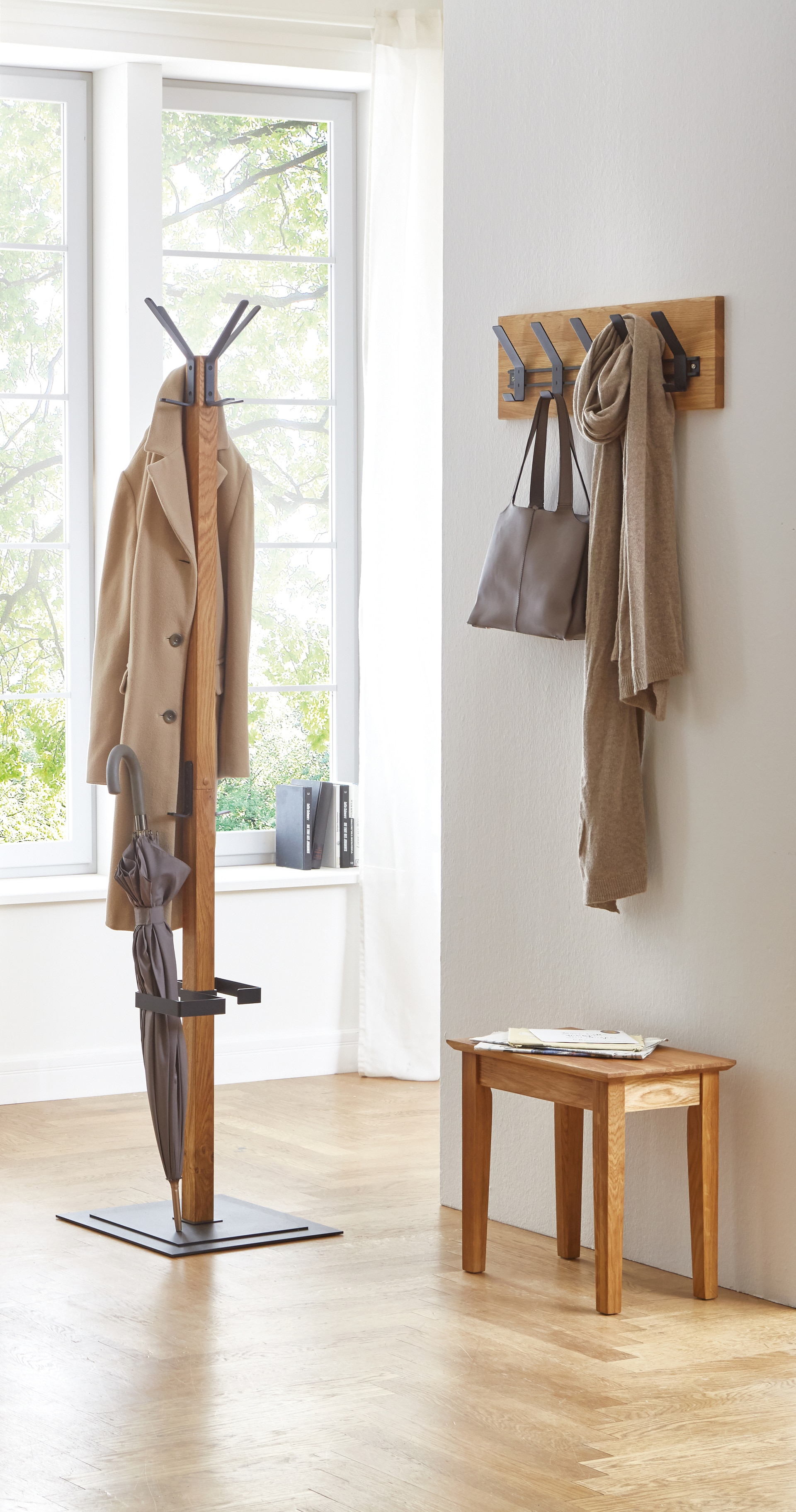 Wandgarderobe 60 x 20 cm Eiche Massivholz/schwarz