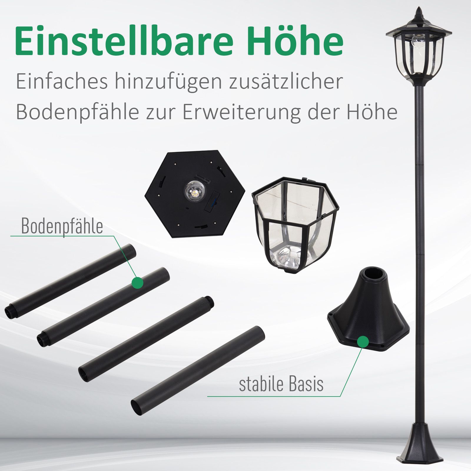 Outsunny Solar Gartenlaterne mit LED schwarz 26,5 x 177 cm (ØxH)