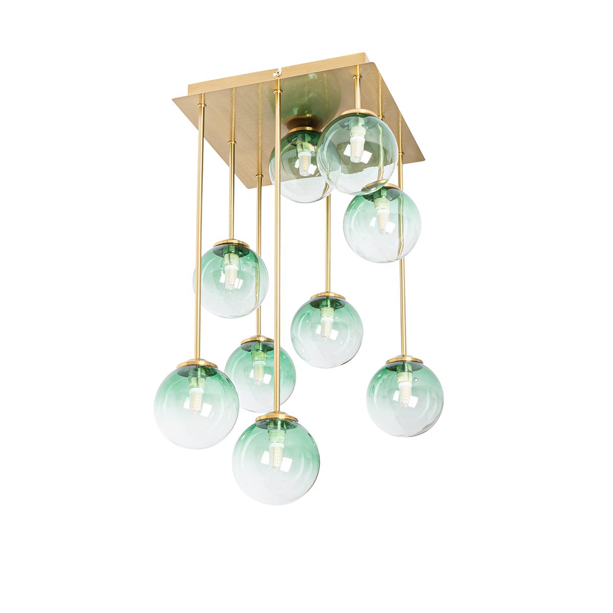 Art Deco plafondlamp goud met groen glas 9-lichts - Athens