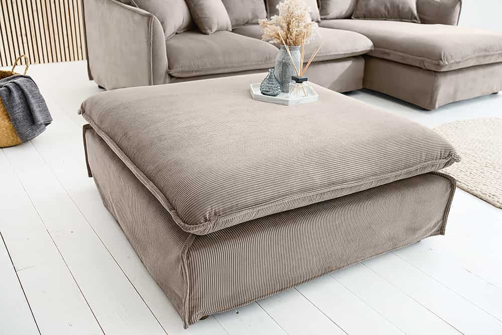 Großer Sitzhocker HEAVEN 100cm greige Cord Sofahocker abnehmbarer Bezug