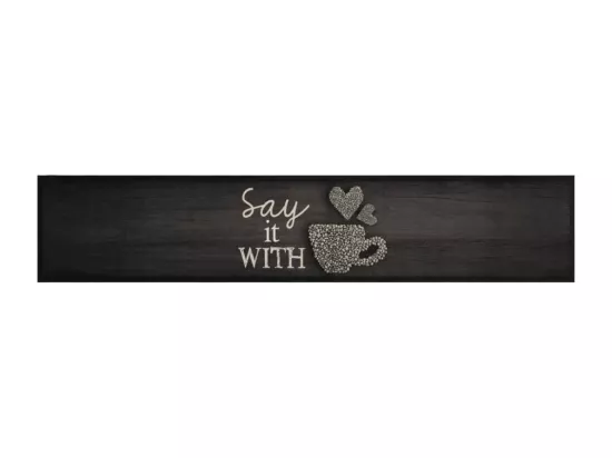 Tapis de cuisine lavable imprimé tasse noir 60x300 cm velours