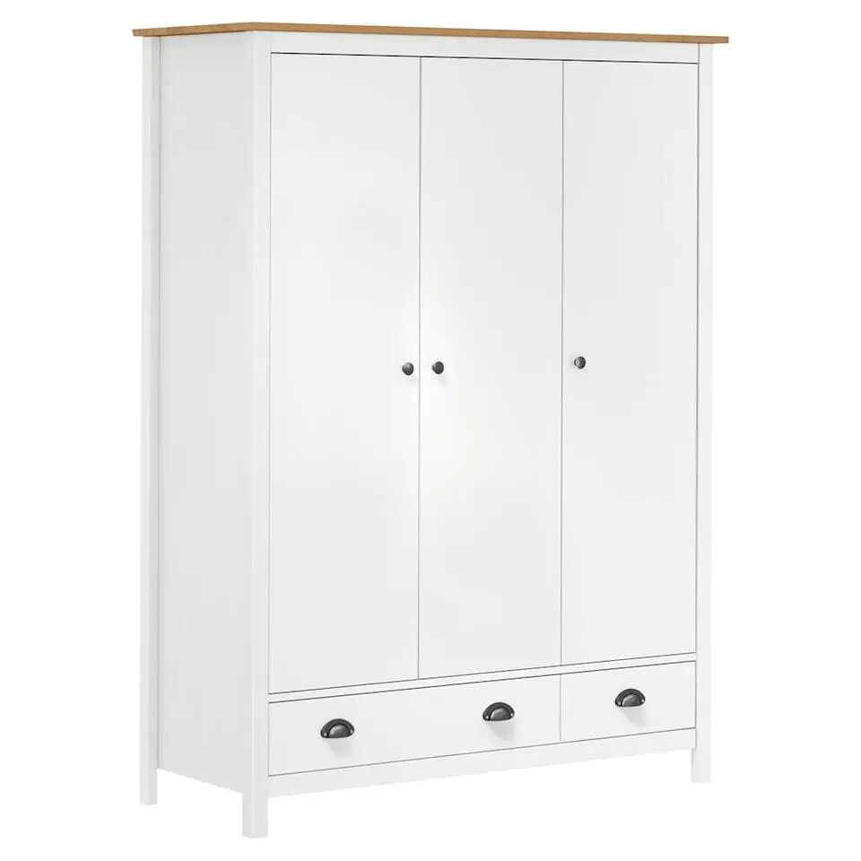vidaXL - 3-deurs Kledingkast Hill met 2 lades - Grenenhout - Wit - 127x50x170 cm