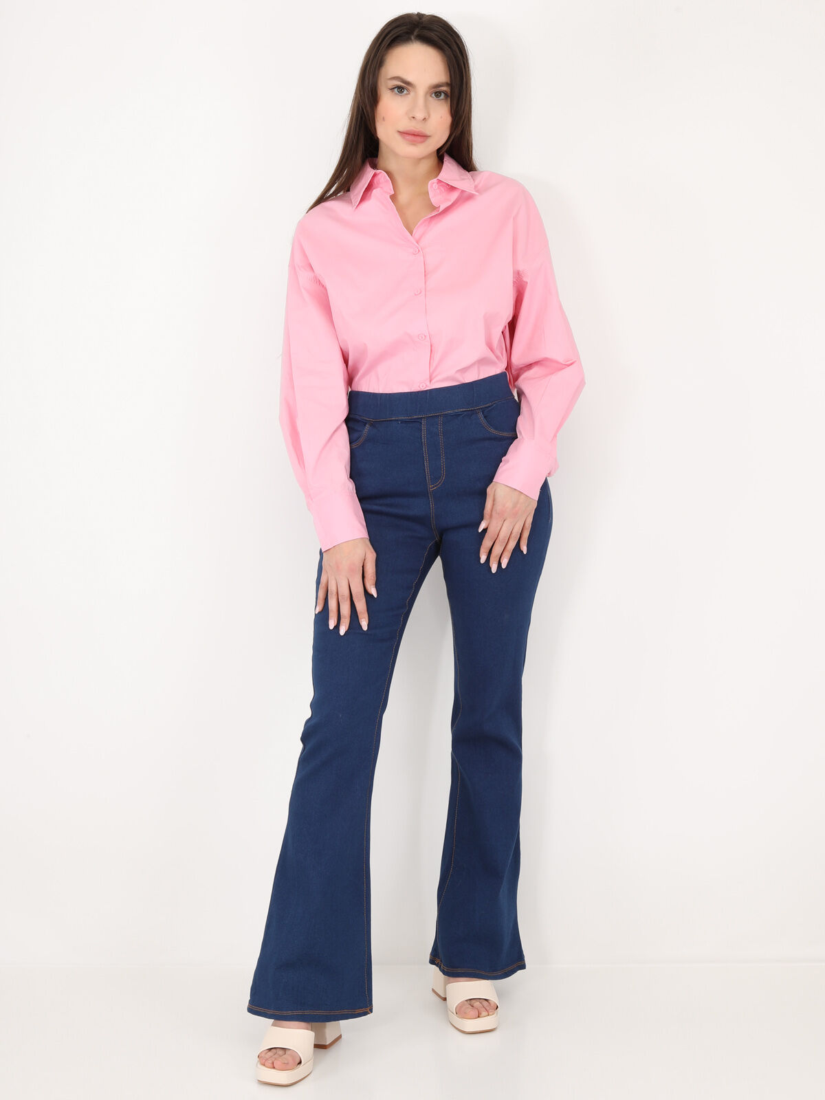 Chemise oversize à fentes- Rose