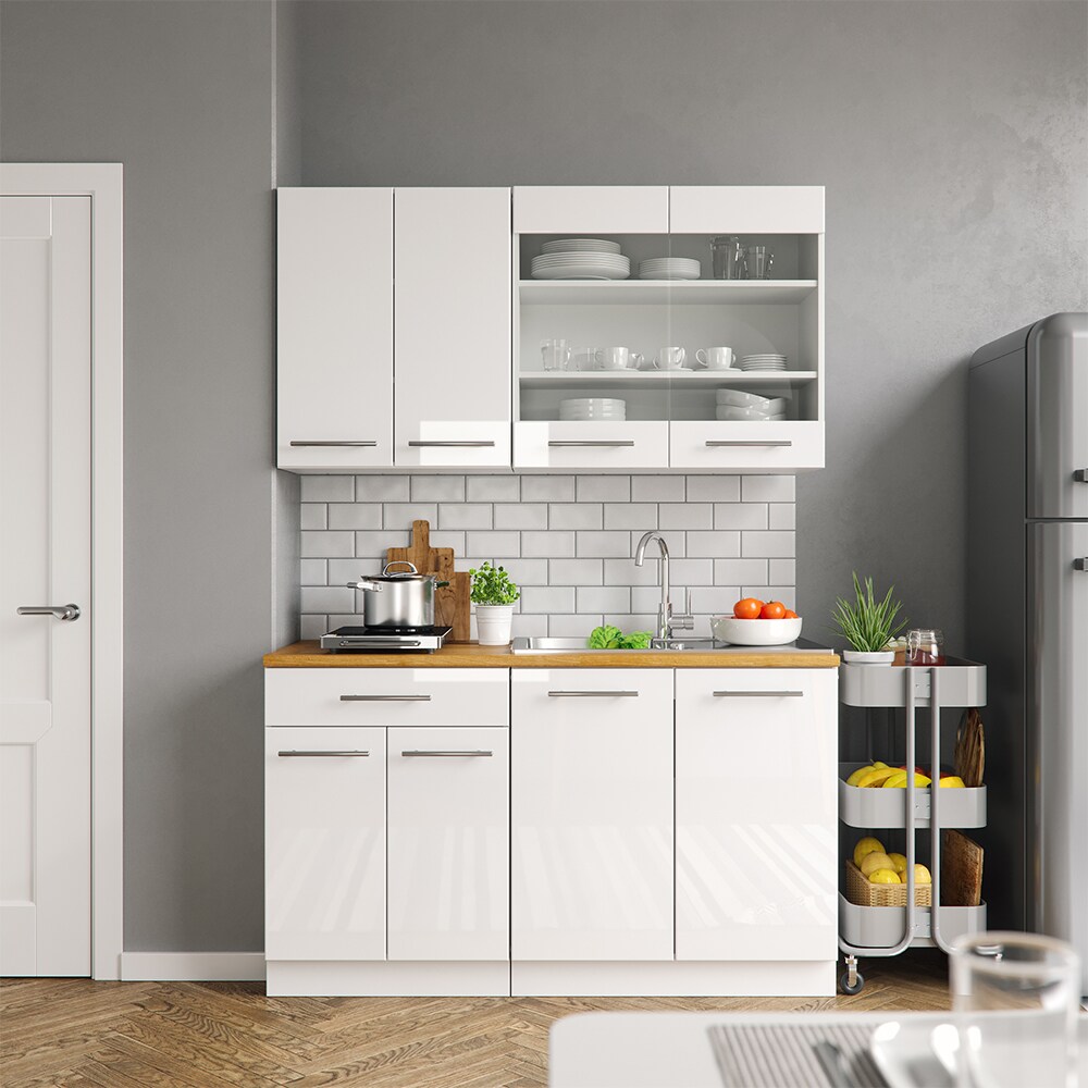 Vicco Küchenzeile Single Einbauküche 140 cm Küchen Hochglanz Fame-Line