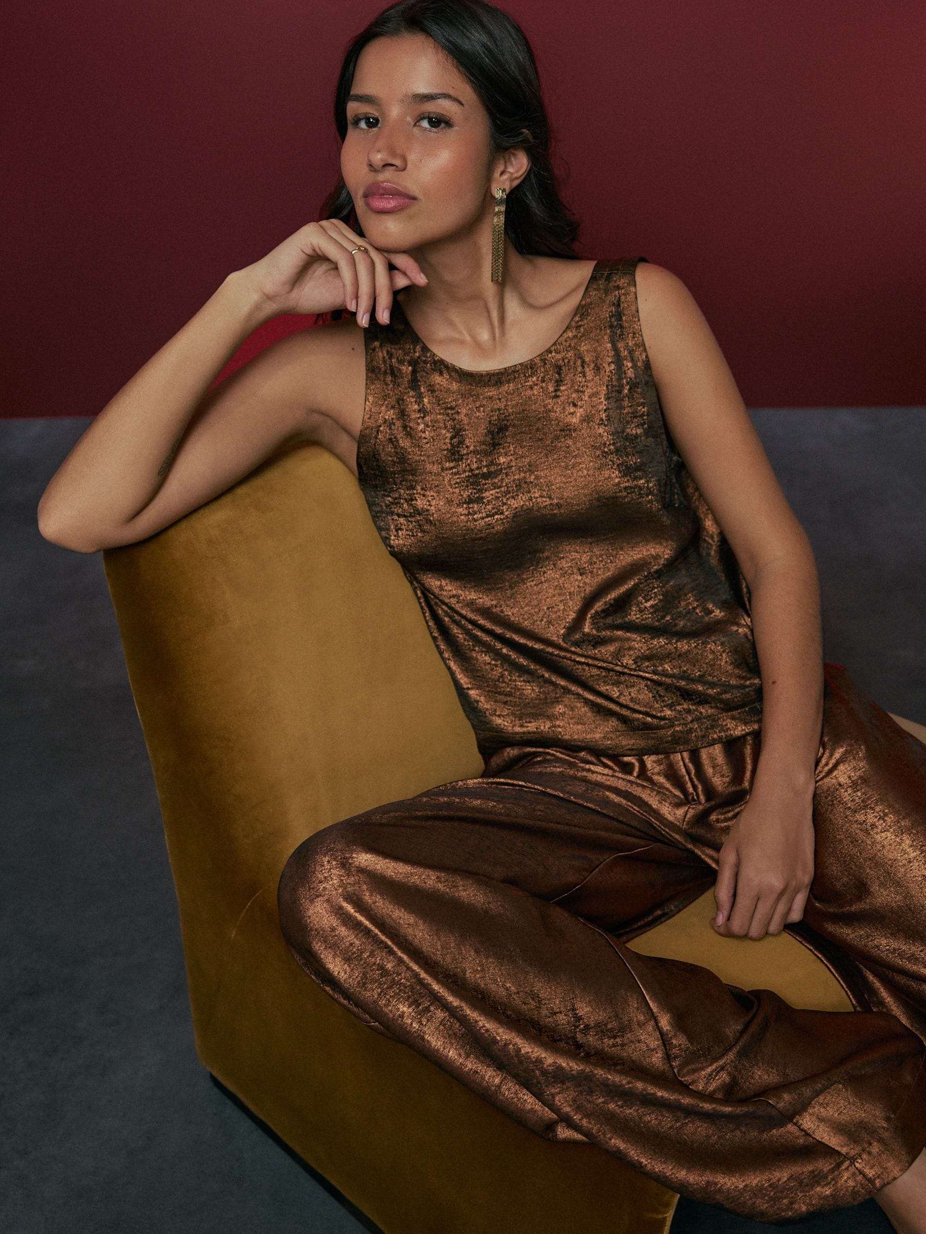 Brons - Metallic Broek met zeer wijde pijpen