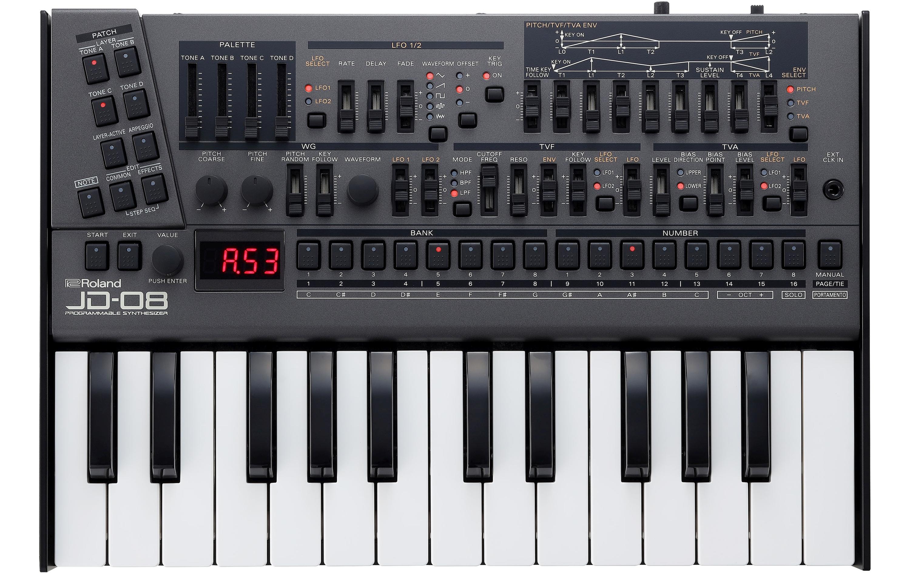 Synthesizer JD-08<br>Moderne Wellenformen des JD-800 mit fortschrittlicher Modelling-Technologie