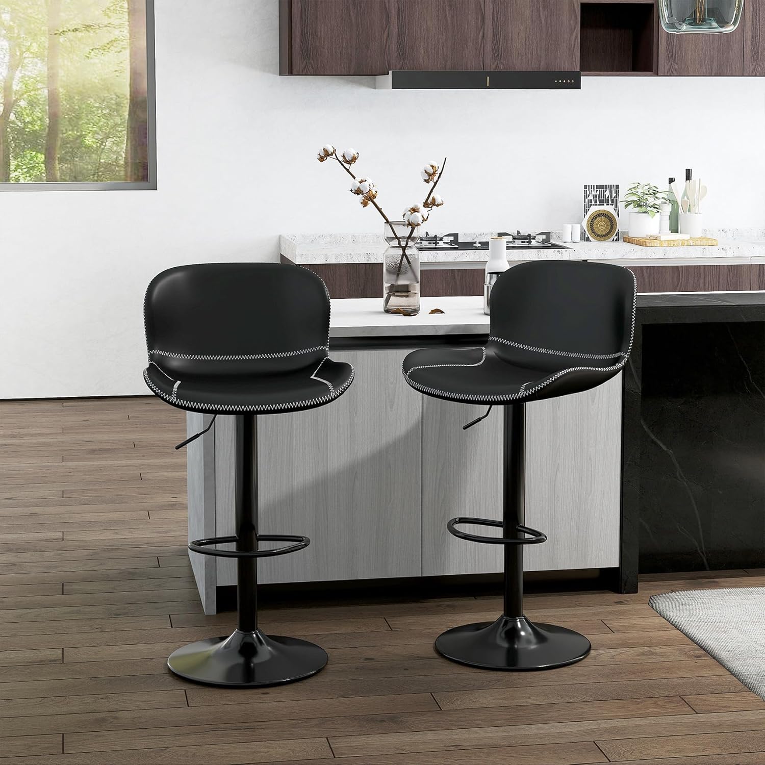 Youhauchair Barhocker 2er Set, Barhocker Höhenverstellbar aus Kunstleder, wasserdicht und verschleißfest, Barhocker mit Lehne, Drehbarer bar Stool, modern, Schwarz