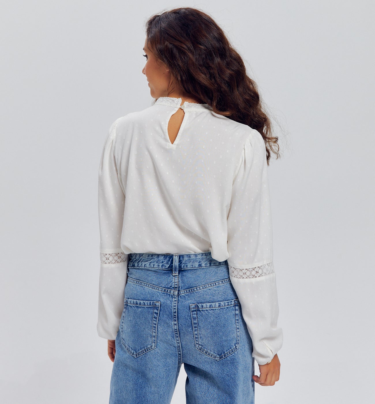 Blouse rétro brodée Femme - Ecru