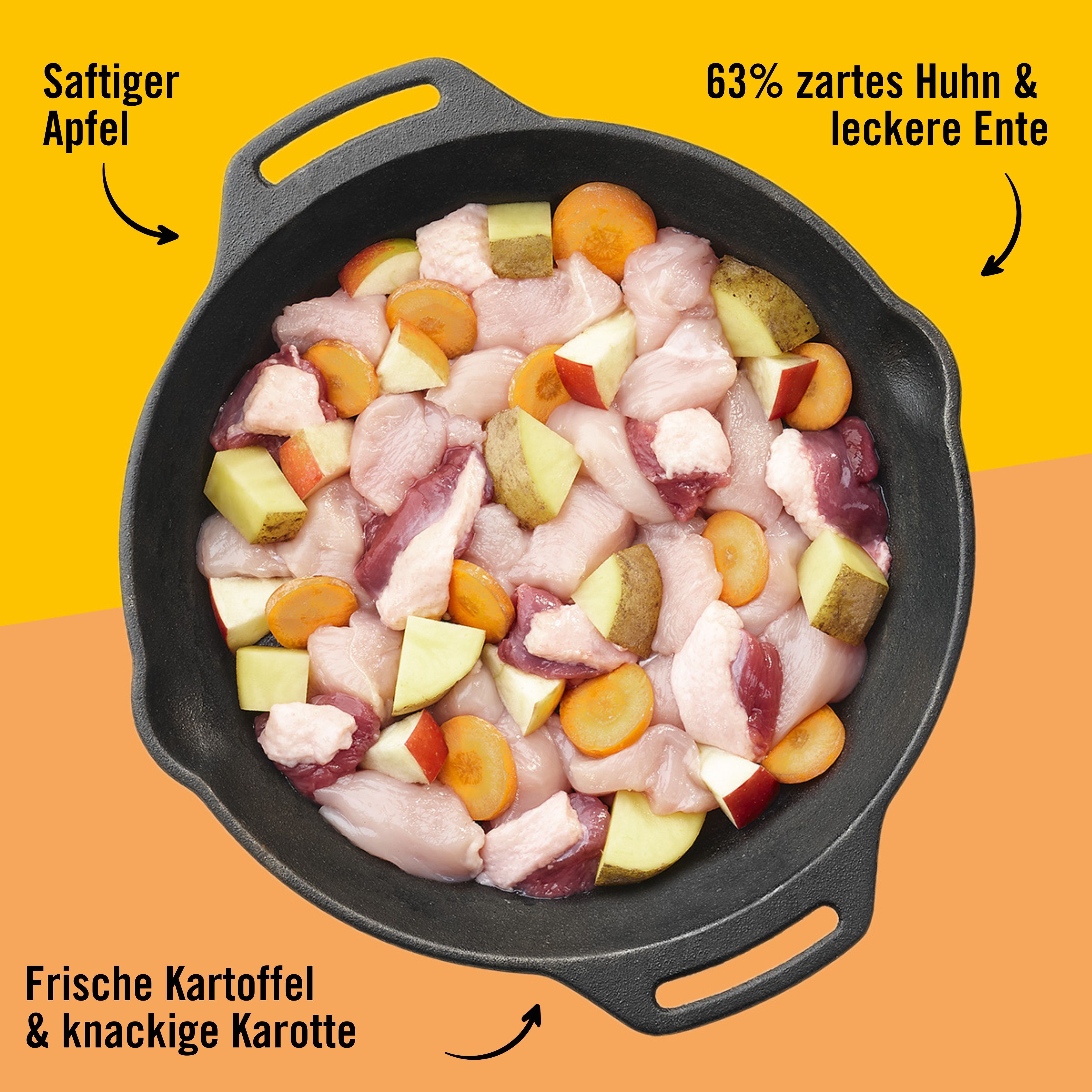Dogs’n Tiger Adult Hundefutter, Proviant, Nassfutter, Getreidefrei, Huhn, Ente, Apfel & Kartoffel