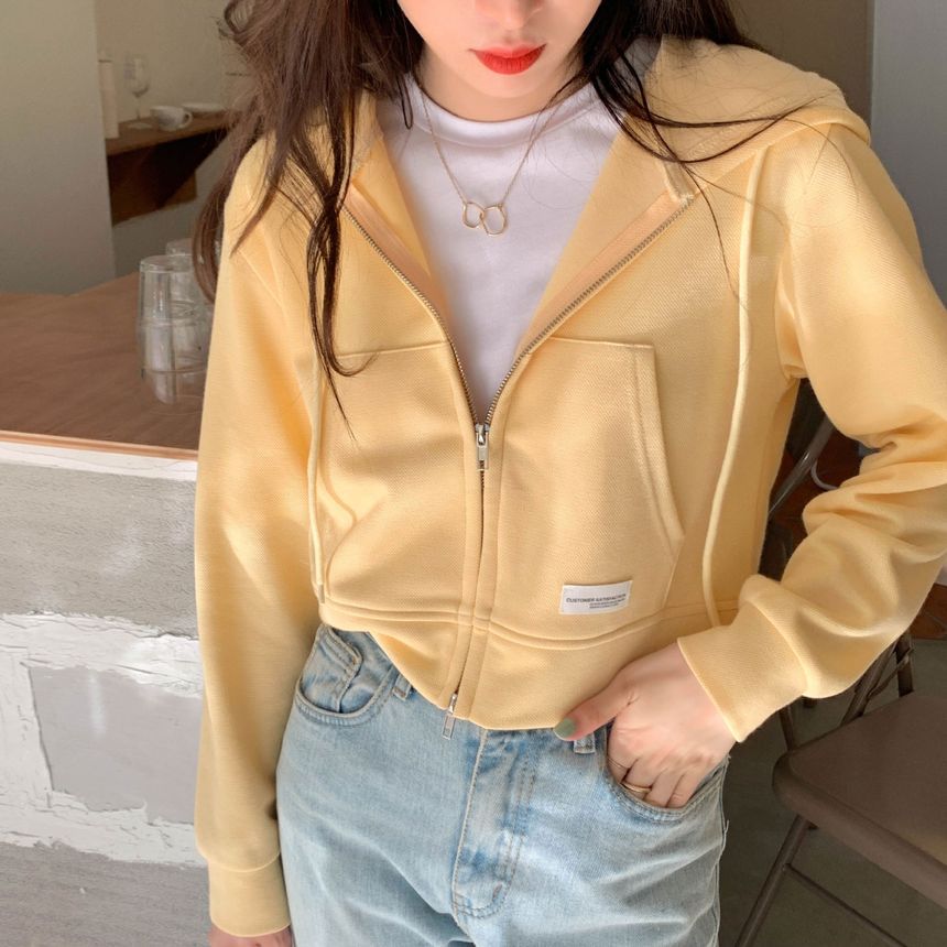 Cossita - Effen appliqué crop hoodie met rits