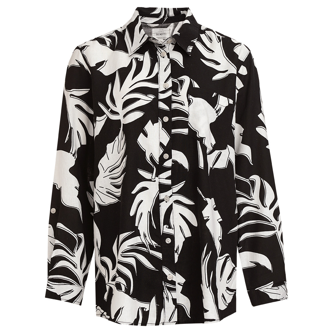 Gina Benotti Damen Leinen-Bluse mit Hemdkragen schwarz / weiss