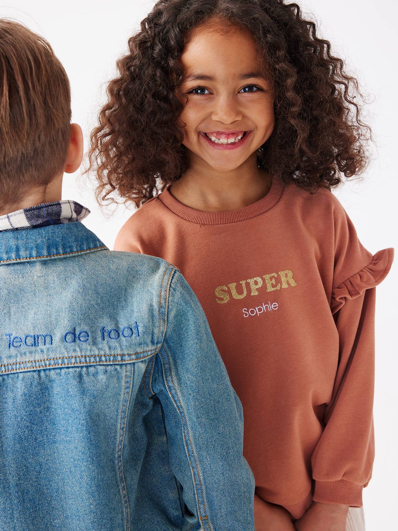 Blusa de moletom com babados personalizável para meninas, cor ferrugem