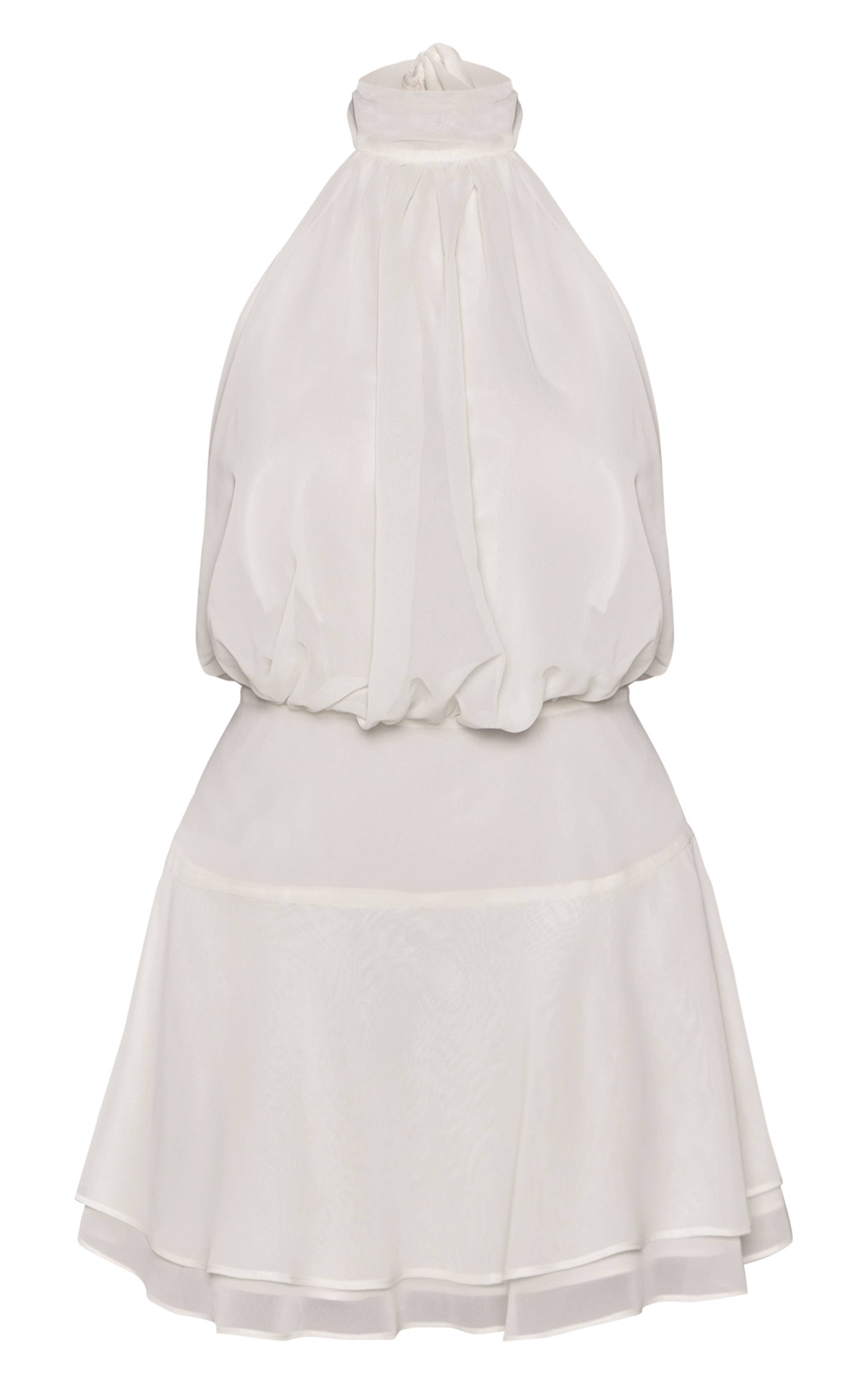 Crème Robe Mini Trapèze Col Montant Ajustée