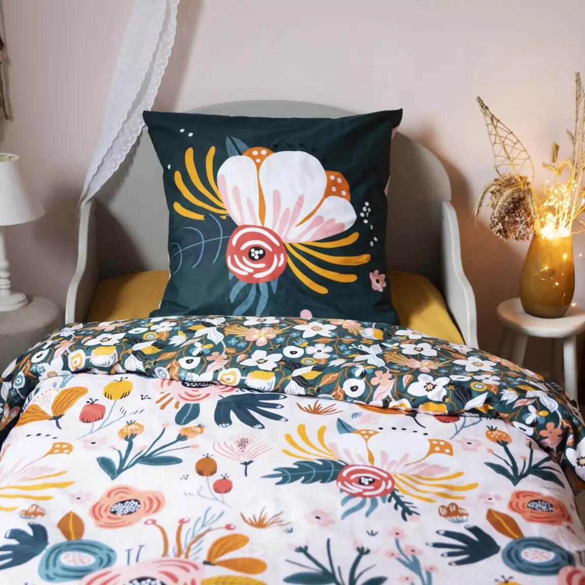 Housse de couette et deux taies enfant coton (200 x 200 cm) Champetre Multicolore