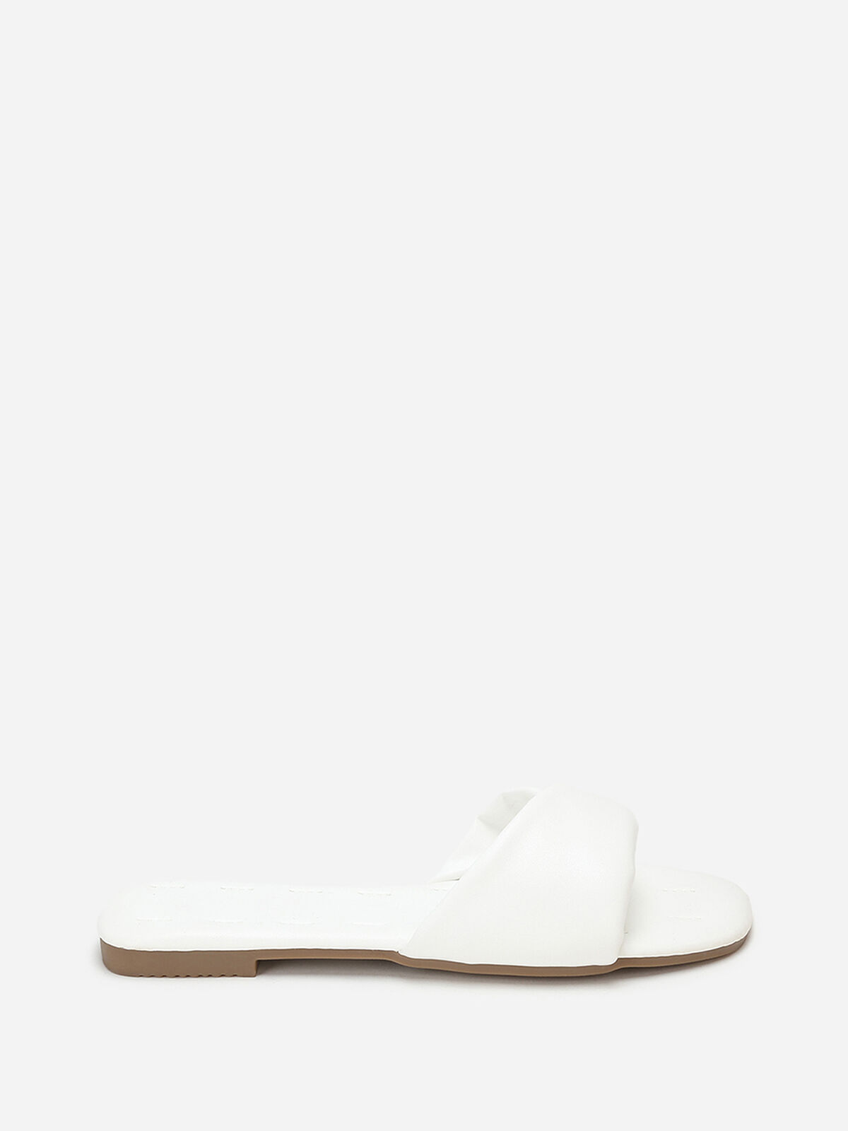 Mules plates à bride torsadée en simili- Blanc