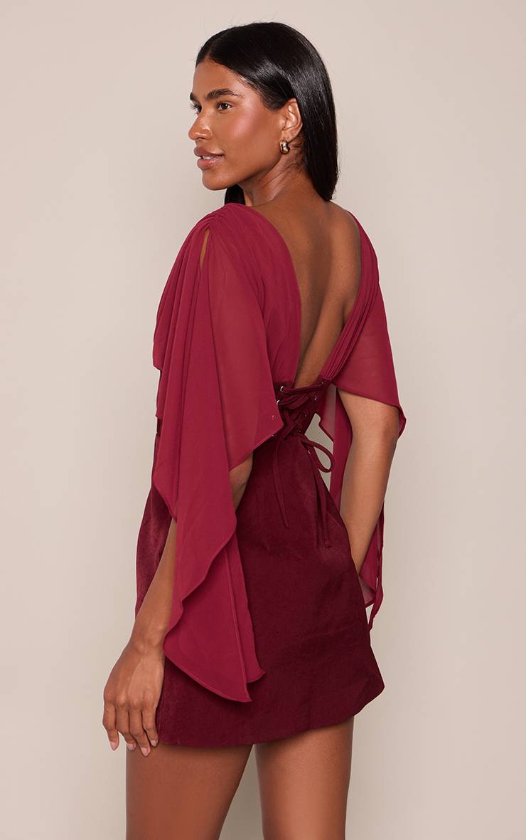 Prune Robe Mini Corset À Manches Drapées En Mousseline