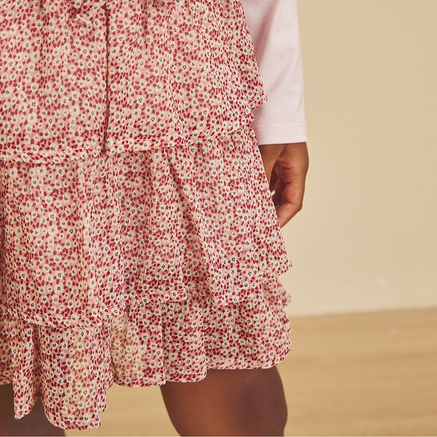 Jupe courte volantée imprimé fantaisie pour fille - Rose