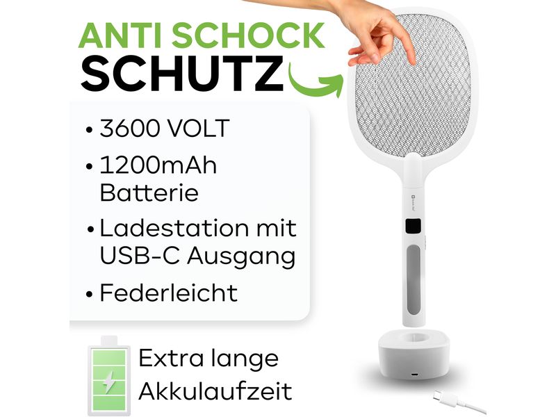 Quick Aid Elektrische Fliegenklatsche mit Display 1 Stück Effektive Fliegenklatsche