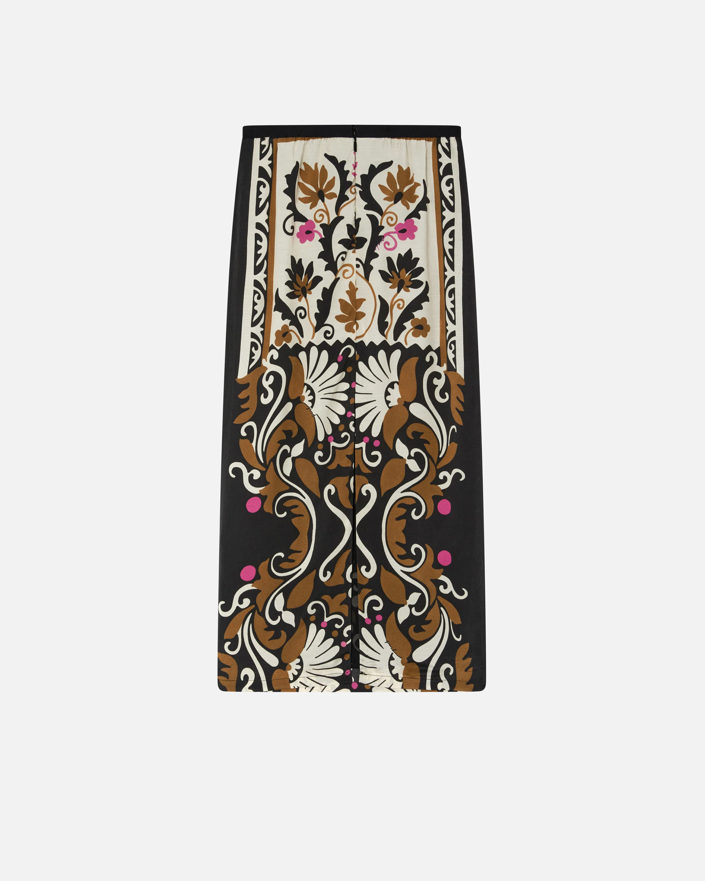 Jupe longue fendue à imprimé floral | Marron