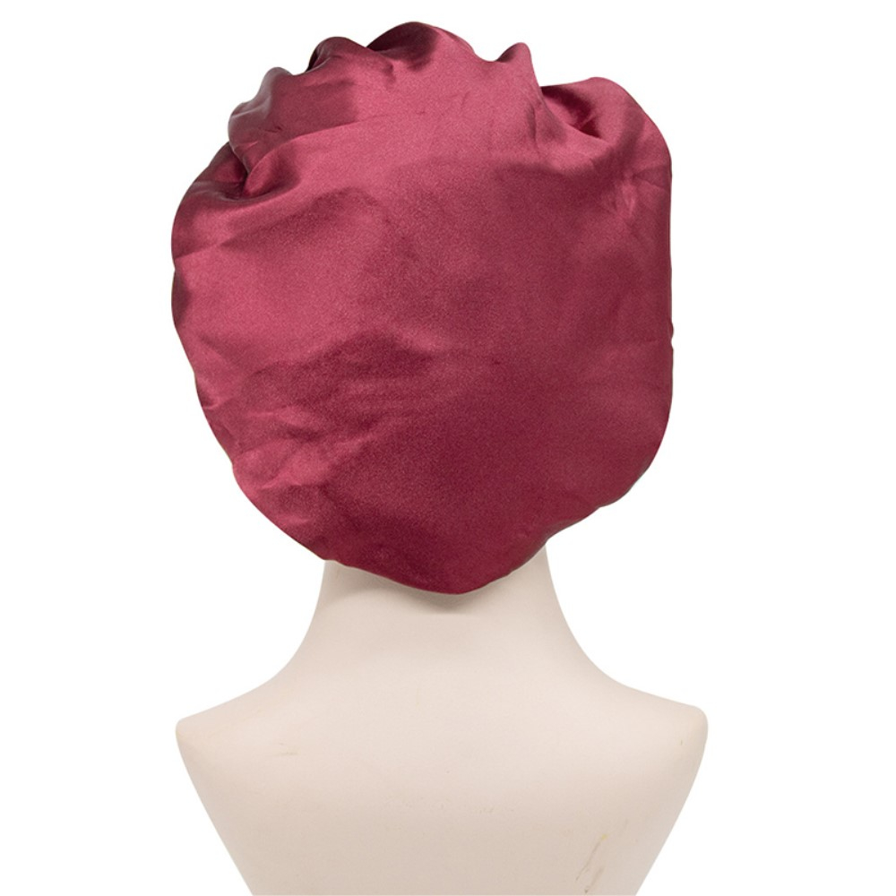 (Ø22cm) Elastische Satin Nachtmütze Haar Schlafmütze Bonnet - Schwarz