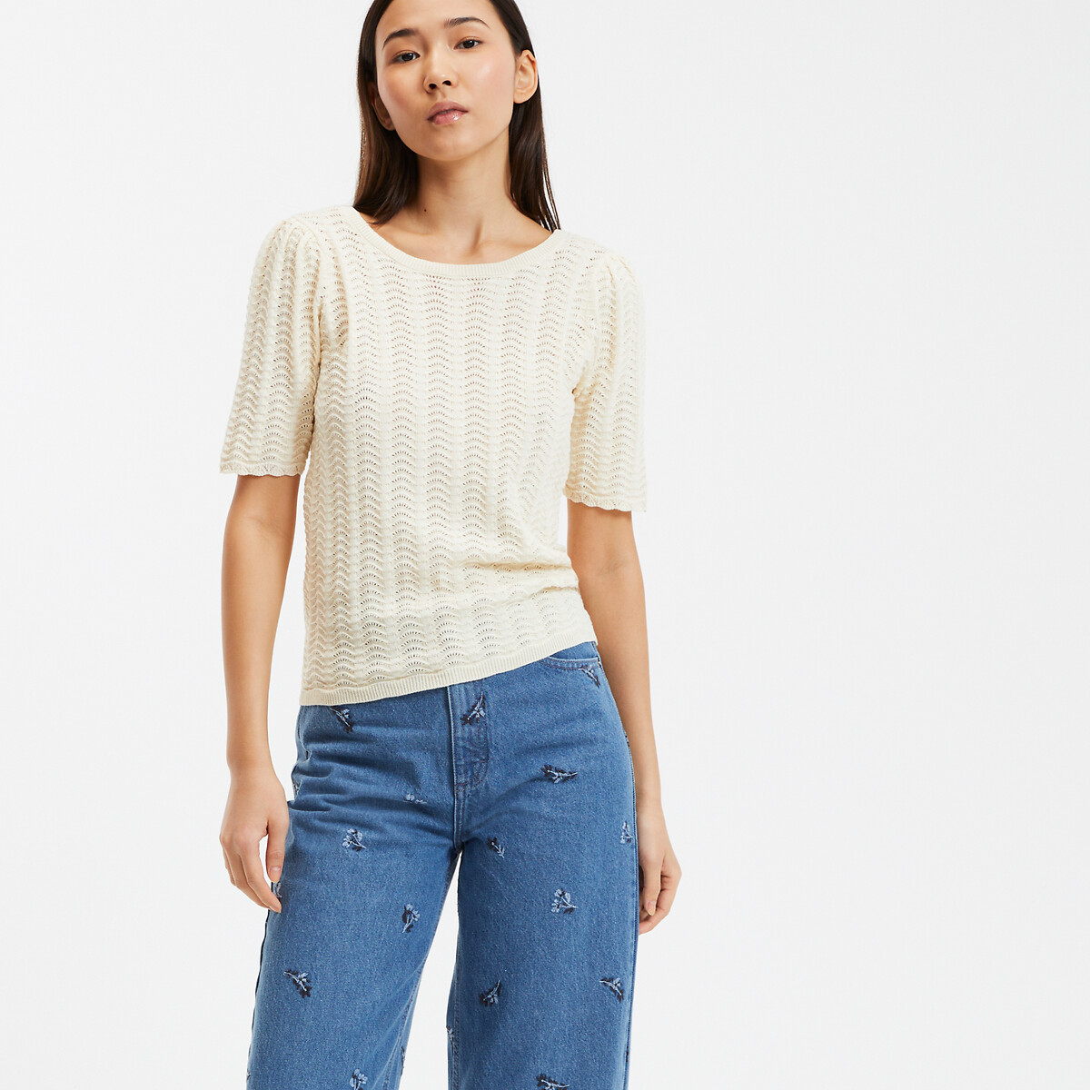 COLEÇÃO LA REDOUTE<br>Suéter em malha fina com gola redonda