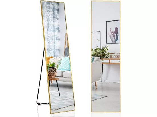 Miroir sur pied rectangulaire-miroir mural, 40 x 160 cm, angle d'inclinaison réglable, or