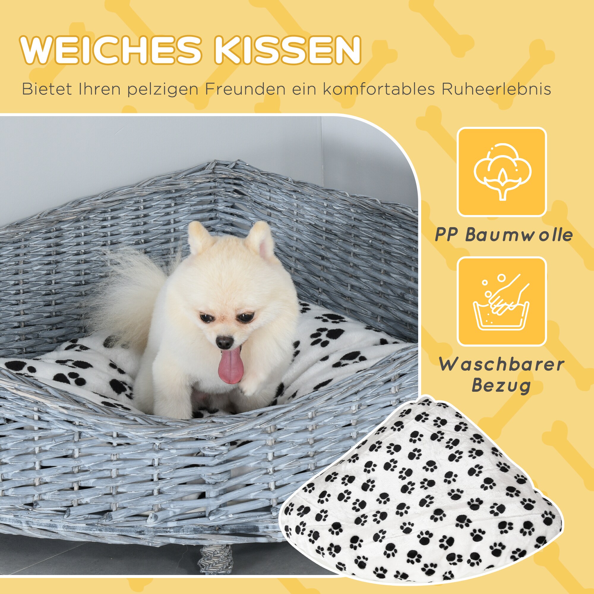 PawHut Haustierbett mit Kissen grau 68B x 68T x 32H cm