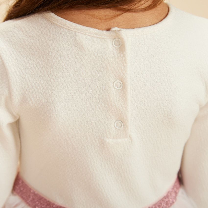 Robe effet 2 en 1 avec jupon en tulle pour bébé fille - Ecru