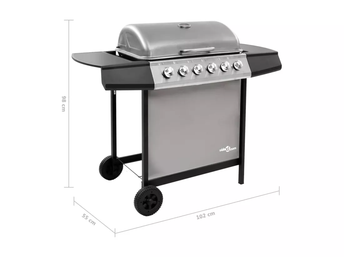 Barbecue gril à gaz avec 6 brûleurs Noir et argenté