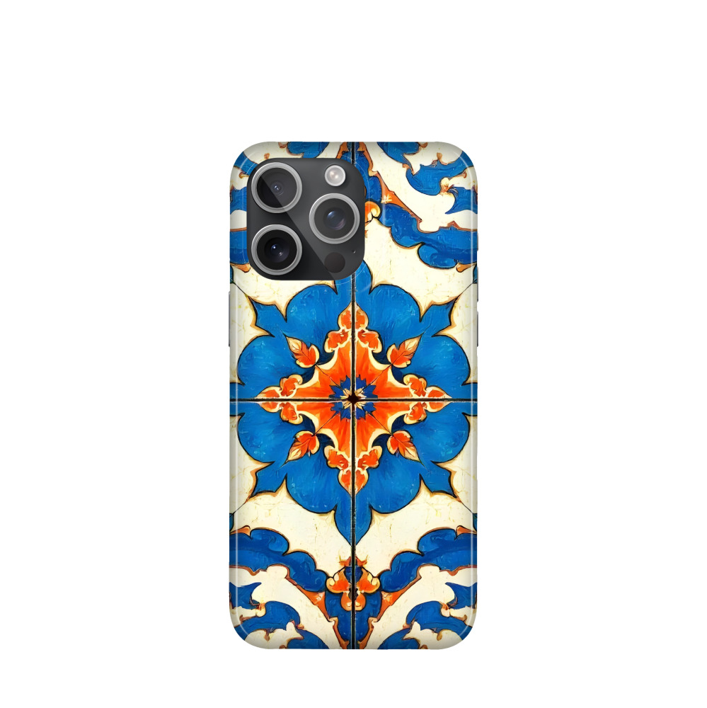 iPhone 15 Pro Max Kunststoff Hülle Majolika Sonne & Meer - Blau