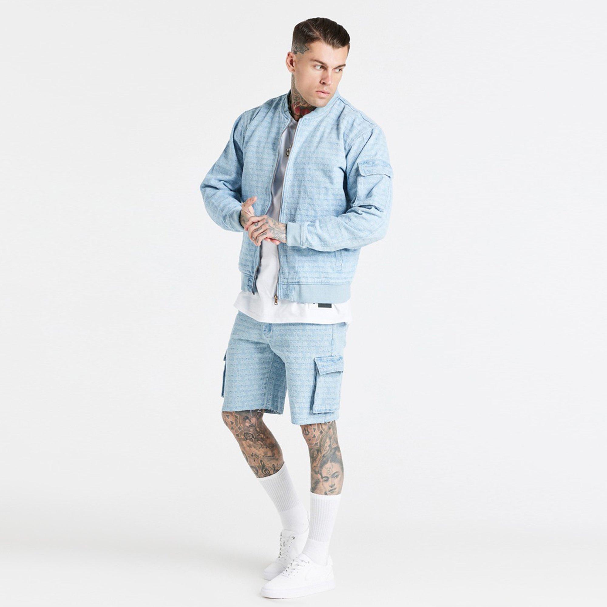 SikSilk Denim Bomber Jacket Mens