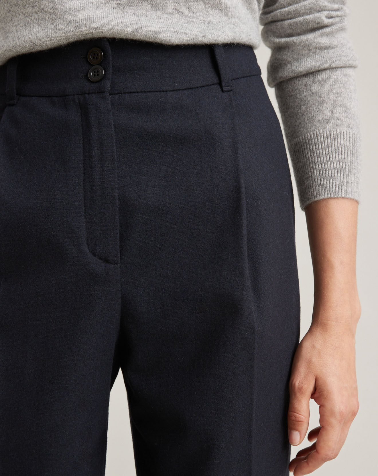 Cyrillus Pantalon carotte en Flanelle Laine mélangée bleu foncé
