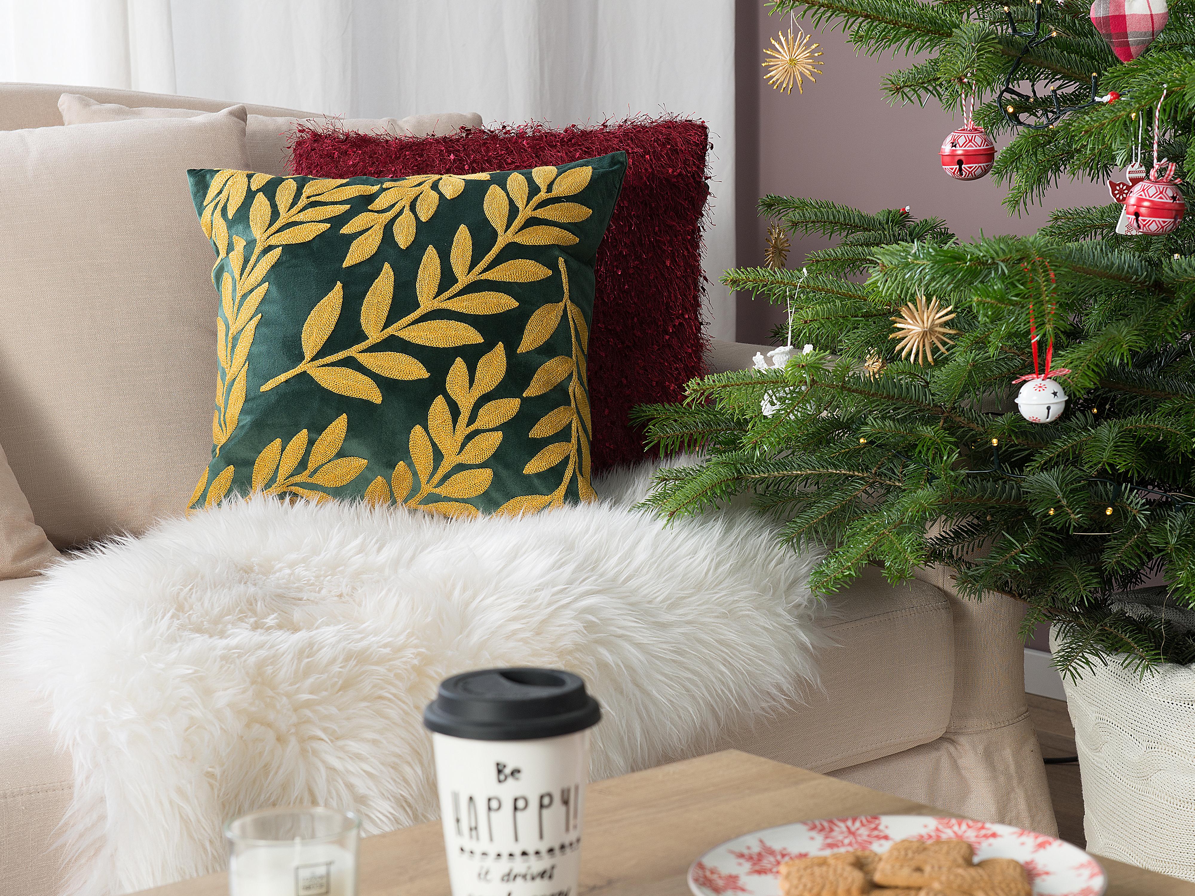 Set van 2 sierkussens MISTLETOE Fluweel 45 x 45 cm Groen Goud bladpatroon