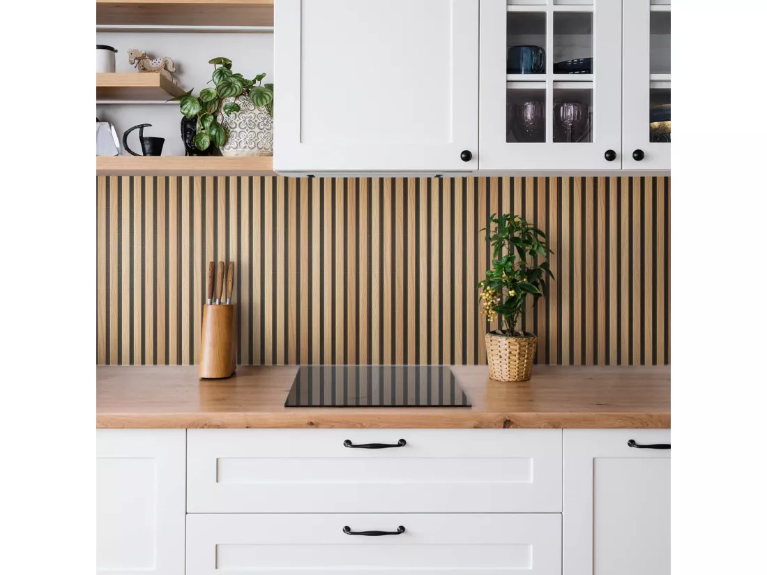 Panneaux muraux autocollants en vinyle imperméable - Lattes en bois 100 x 50 cm