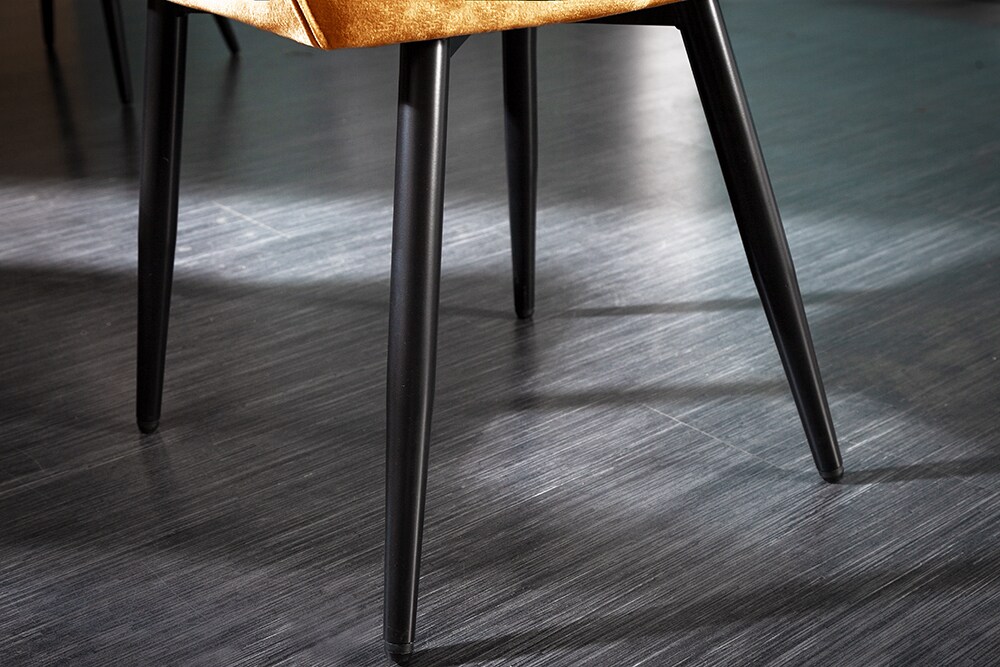 riess-ambiente Stuhl MILANO - senfgelb Samt Armlehne Ziersteppung gepolstert schwarze Metallbeine Esszimmer