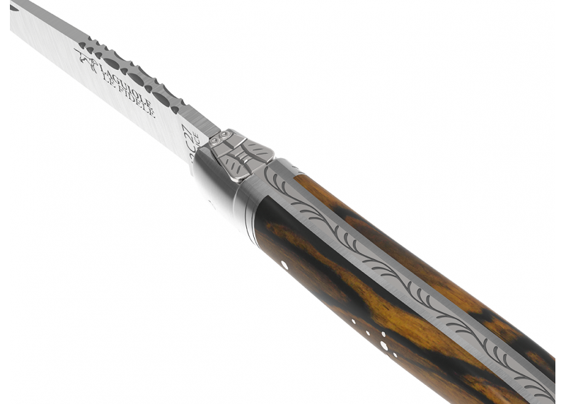 Couteau Laguiole avec un manche en bois d'ébène royal et 2 mitres en acier inoxydable